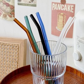 8 Pcs Reusable Wavy Glass Straws Drinking Straws for Smoothies, Cocktails, Juice, 8 Inch Colorful Bent Straws Rainbow Colors