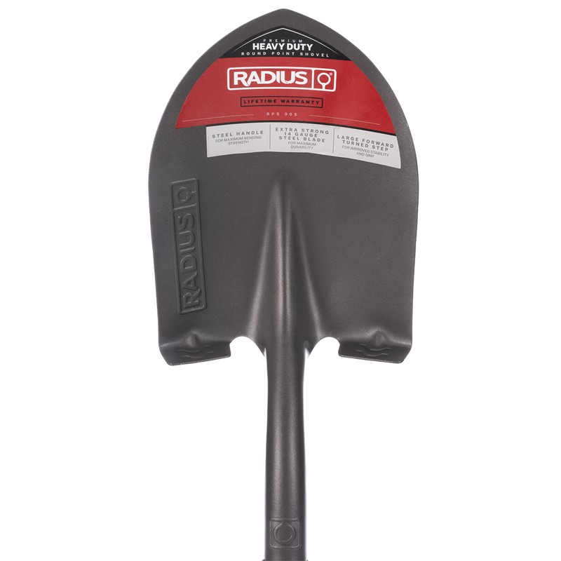 Radius Premium D-Handle Round-Point Shovel, Steel Shaft