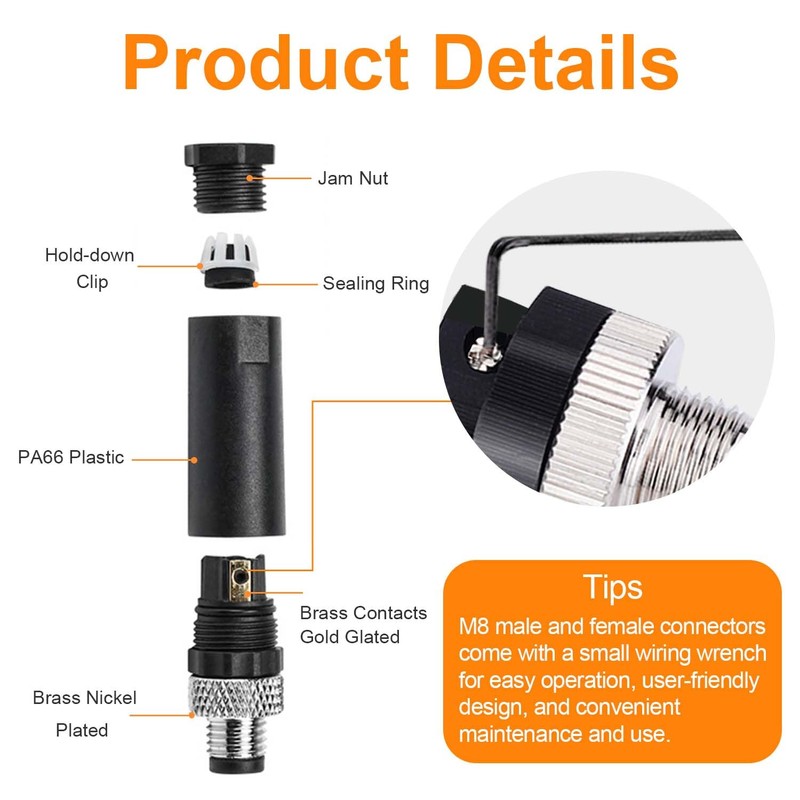 10Pcs M8 3-Pin Male Aviation Connector Industrial A-Code Plug Waterproof