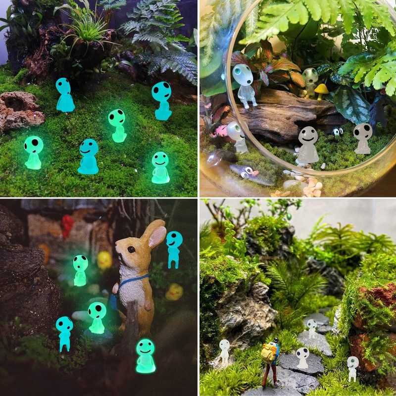 DERAYEE 10pcs Resin Luminous Wooden Elf Figurine Luminous Miniature Decoration