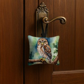 Caroline's Treasures Northern Pygmy Owl Hanging Square Fabric Ornament 3.5 × 3.5 Decorative Door-Knob & Tree Hanger, Soft Fabric