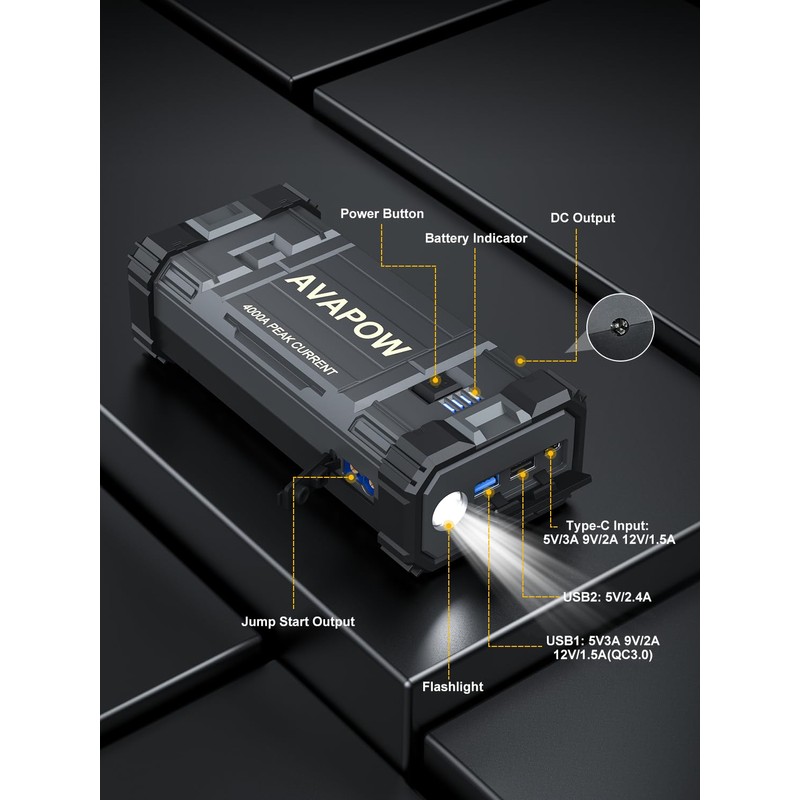 AVAPOW Car Jump Starter, 4000A Peak Battery (for All Gas