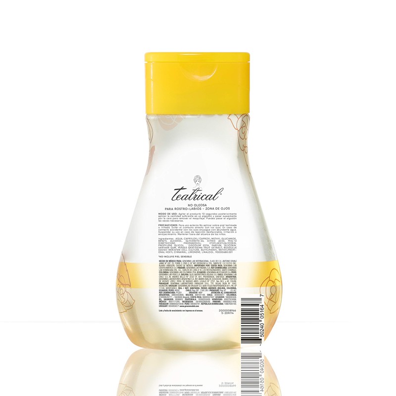 TEATRICAL Agua Micelar con Células Madre de Rosa Blanca, Elimina