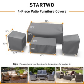 Outdoor Furniture Cover Waterproof, STARTWO Patio Furniture Covers 4 Piece Set, Heavy Duty 500D Patio Furniture Set Cover for Chairs, Couch, Table Coffee, Grey