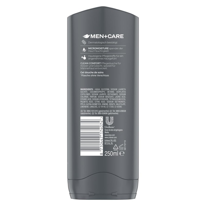 Dove Men+Care Clean Comfort 3-in-1 Shower Gel for Body, Face