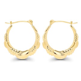 14K Yellow Gold Polished & Satin Twist Hoop Earrings For Women | 2x21mm Hoops | Earrings For Sensitive Ears | Solid Gold Earrings For Women
