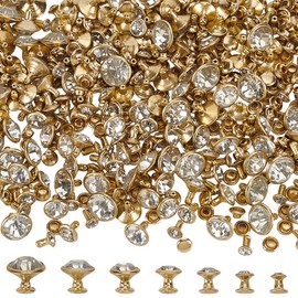 FINGERINSPIRE 280 Set 7 Sizes Clear Rhinestone Rivets 5/6/7/8/9/10/11 mm Golden Crystal Rivets Metal Double Cap Rhinestone Rivets Rivets for DIY Leather Crafts Clothing Decoration