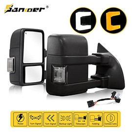 Towing Mirrors for 1999-2016 F250 F350 F450 F550 Super Duty with Power Glass Turn Signal Light Running Lights Heated Extendable Pair Set (99-16 Smoke Lens Upgrade)