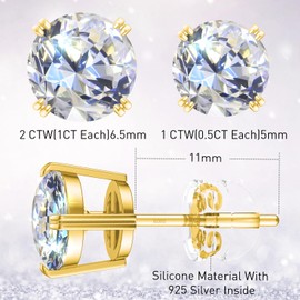 UHIBROS Moissanite Earrings 18k Gold Sterling Silver Earrings Diamond Earrings D Color VVS1 Clarity Lab Created Hypoallergenic Stud Earrings for Women Men Jewelry 1ct