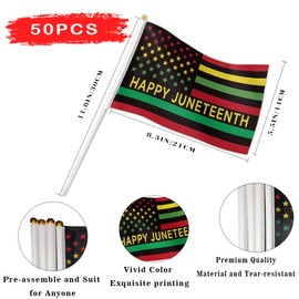 Juneteenth Flag 50 Pack 5x8 Inch Handheld Juneteenth Decorations Flags with Sticks Small Mini Flags for Parade,Party, Celebration, Classroom, Outdoor