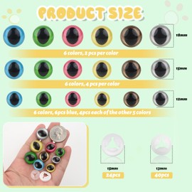 TOAOB 64pcs Safety Eyes for Amigurumis 12mm 15mm 18mm Round Craft Crochet Cat Eyes with Washers for Crocheting Puppet Stuffed Animals Doll Making