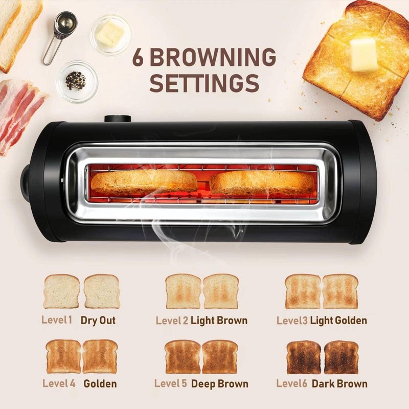Long Slot Toaster 2 Slice,Cancel Reheat Defrost Functions,Removable Crumb Tray,6