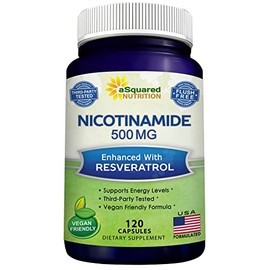 aSquared Nutrition Nicotinamide with Resveratrol - 120 Veggie Capsules - Vitamin B3 500mg (Niacinamide Flush Free) - Supplement Pills to Support NAD, 