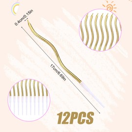 lasuroa Pack of 12 Spiral Candles for Cakes, Twisted Thin Long Birthday Candles with Holder for Party, Wedding, Anniversary, Cupcake Decoration (Gold)