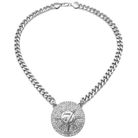 GWOOD Star 7 Moon Silver Color Pendant with 18 Inch Cuban Necklace