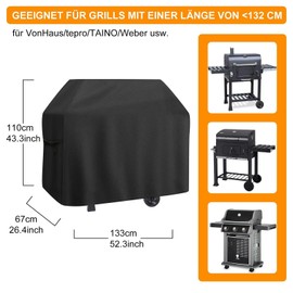 Raweao Gas Grill Cover for Enders Cosmo 3, Gas Grill Cover Outdoor Waterproof Weatherproof Tarpaulin for Tepro for Enders Grills (133 x 67 x 110 cm)