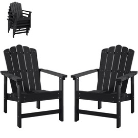 ACUEL Stackable HDPE Adirondack Chairs Set of 2 – Durable, Weather-Resistant Outdoor Patio Seating, Low Maintenance Poly Lumber Chairs for Porch, Deck, Garden, Fire Pit (Black)