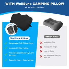 WellSync Camping Pillow with Removable Soft Cooling Cover, Ultralight Inflatable Travel Pillow for Neck Lumbar Support, Upgrade Backpacking Air Pillows for Camping, Hiking, Backpacking