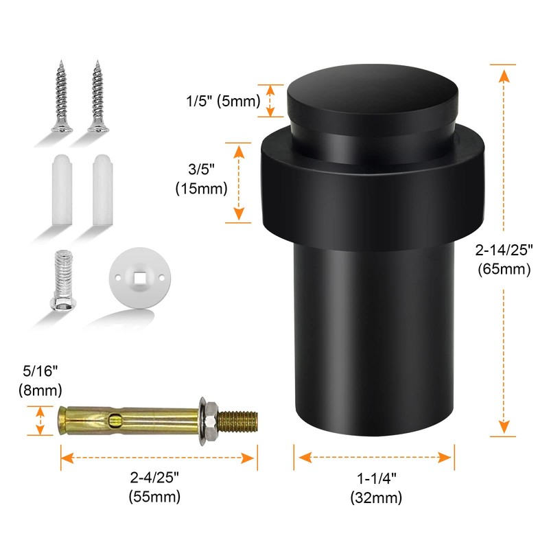 6 Pack Door Stoppers, Floor Door Stop 2.5 Inch Cylindrical