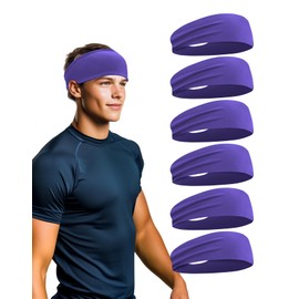 6 Pack Sport Headbands for Men & Women, Sweat Wicking Workout Sweatband, Purple Hairband for Running, Cycling, Football, Yoga (Purple 6 Pack)