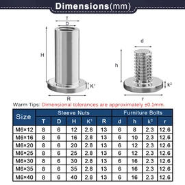 Drenky M6 X 35mm Connection Screws M6 Belt Buckle Binding Bolts 304 Stainless Steel Screw Post Rustproof Furniture Bolts Sleeve Nuts for Bed, Door, Table, Chair, Worktop, Cabinet, 10 Sets