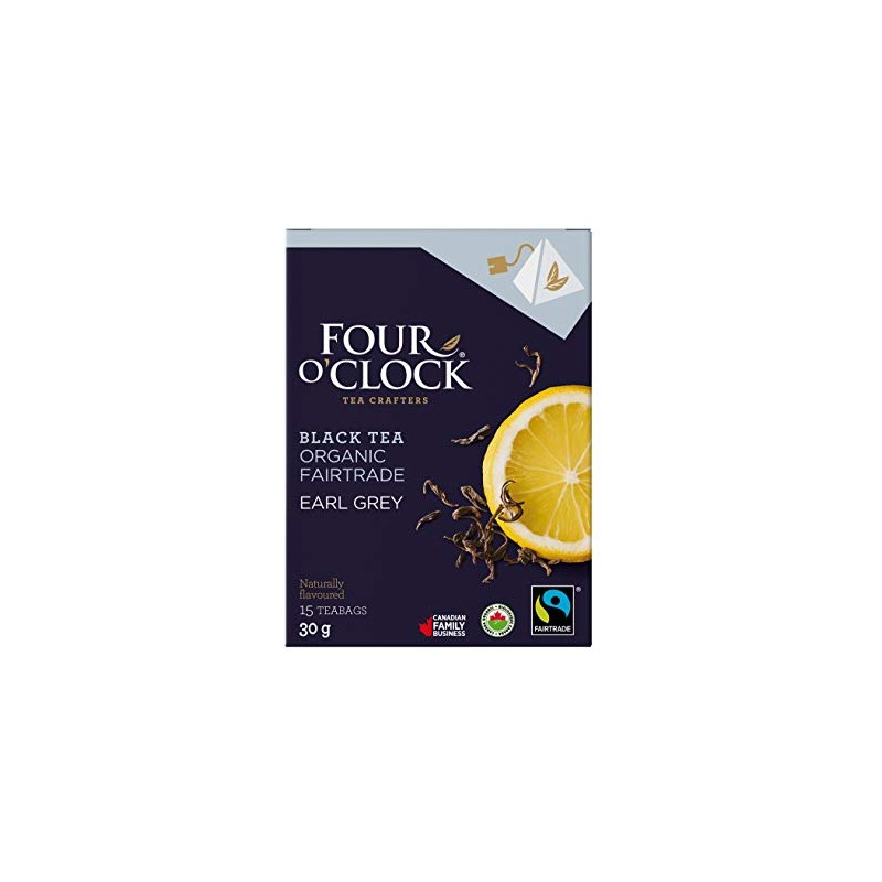 Four O'Clock Organic Fairtrade Black Tea Earl Grey, Non-GMO, Kosher,