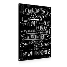 BEASTZHENG Kitchen Our Family Recipe Metal Tin Sign Wall Art Decor Vintage Sign for Home Decor Gifts