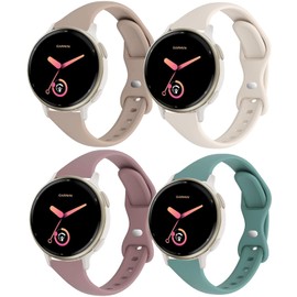 CUNUJIX Slim Silicone Watch Bands Compatible with Garmin Vivoactive 5 / Vivoactive 3/Venu Sq/Venu 2 Plus/Forerunner 165/55/245 Music, 20mm Thin Soft Narrow Sport Strap for Women (4 Pack)