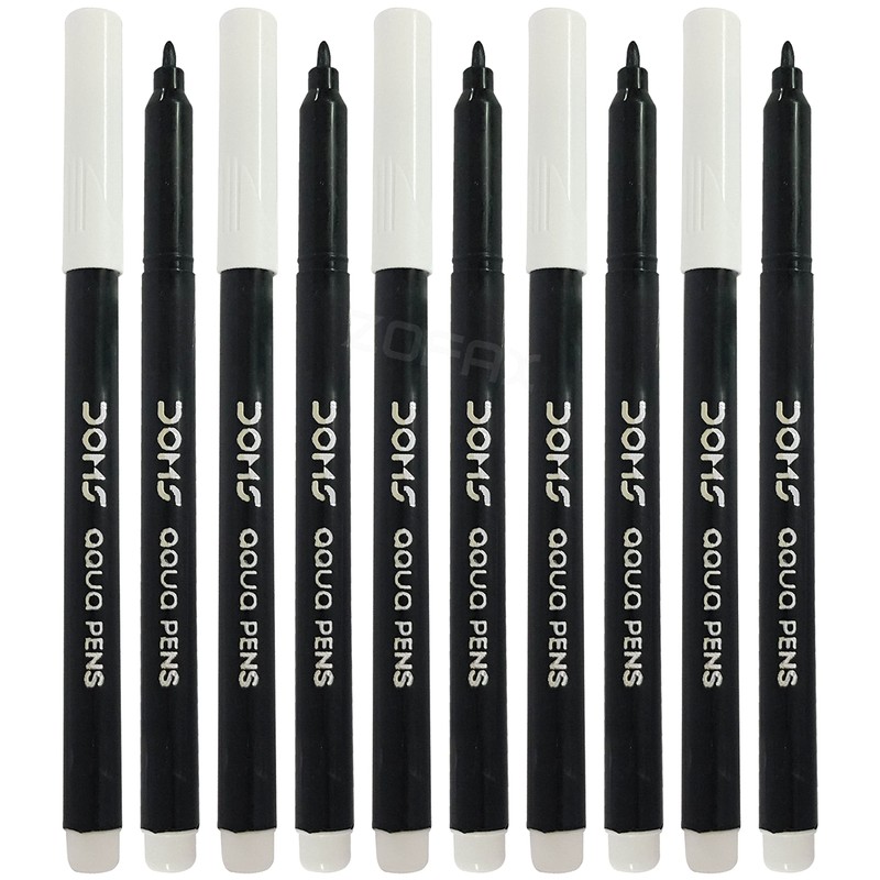 Doms Aqua Felt Tip Pens, BLACK, Pack of 10, Fibre