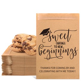 JarThenaAMCS 100Pcs Graduation Candy Cookie Treat Bags Sweet Endings to New Beginnings Congrats Grad Self-Adhesive Buffet Treat Kraft Paper Gift Bags for 2025 Class School Party Supplies?5 x 7.1 In