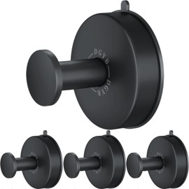 DGYB Suction Cup Hooks for Shower Set of 4 Removable Stainless Steel Towel Hook for Bathroom Glass Window Door Wall and Suction Wreath Hook for Hanging Robe, Loofah, Coat - Black
