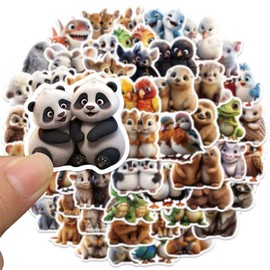 Cute Two Animals Stickers for Kids, Realistic Animals Stickers, 55Pcs Hapiuen Vinyl Waterproof Zoo Animals Sticker for Water Bottles, Laptop, Twins/Brothers/Sisters/Friends Animals