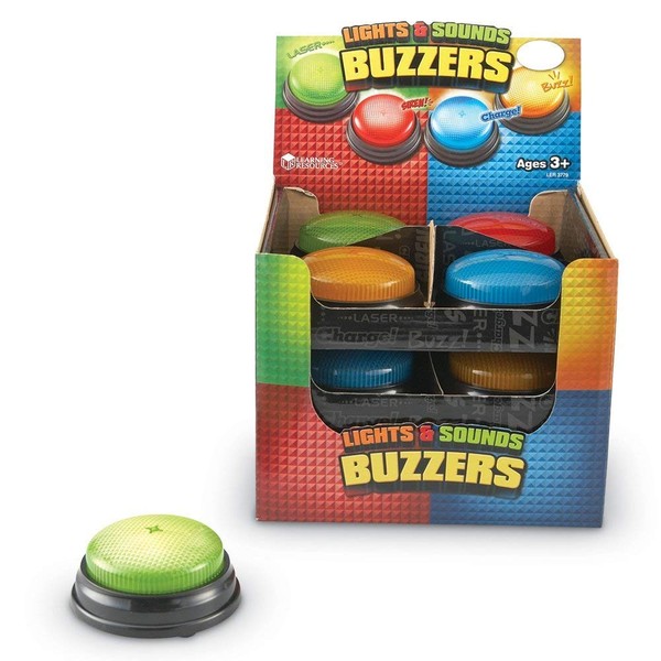 Learning Resources Lights and Sounds Buzzers, Game Show Buzzers, Classroom Supplies, Trivia Night Buzzers, Set of 12, Ages 3+