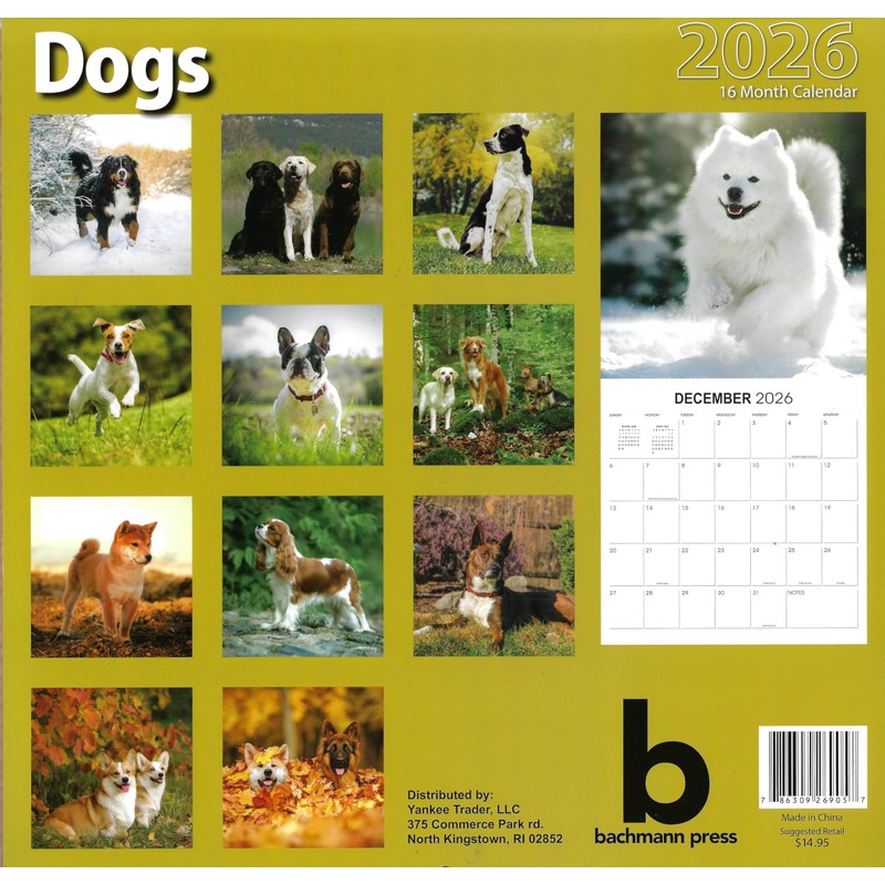 2026 Dogs Full Size Wall Calendar for Planning, Scheduling, and