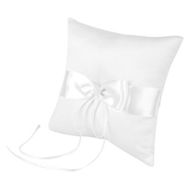 Raguso Wedding Party Cushion Ring Pillow with Bow White Cushion for Ring Holder Wedding Party Decoration White (15 x 15 cm)
