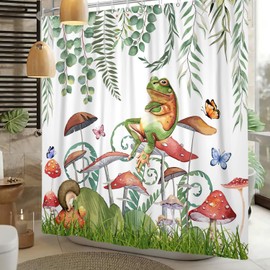 Leowefowa Funny Frog Shower Curtain Retro Eucalyptus Leaves Mushroom Vintage Bathroom Curtains Green Plant Watercolor Butterfly Shower Curtain Bathtub Waterproof Decor Polyester Fabric 72x72 inch