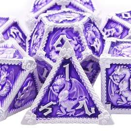 AUSTOR 7-Die Metal DND Dice Set Dungeons and Dragons Dice with Box Roll Playing Game Dice Polyhedral Dice D20 D12 D10 D% D8 D6 D4 Metal Dice for Pathfinder Warhammer MTG RPG Board Games