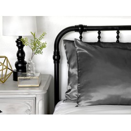 Morning Glamour Signature 2 Pack Standard/Queen Satin Pillowcases, Charcoal