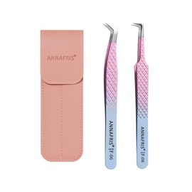 ANNAFRIS Eyelash Extension Tweezers,Fiber Tip Grip Boot Volume Lash Tweezers,Professional Pointed Lash Extension Tweezers for Easy Lash Application and Removal(2Pcs-F06/08)