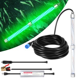 HUSUKU FS0-2 LED Underwater Fishing Light, 12V & 110V 16inch 200W 20,000LM 16.4FT Cord Green Night Fishing Finder, Glowing Fish Attractor, IP68 Submersible Boat Lamp for Snook Crappie Squid Shrimp