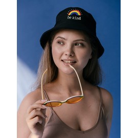 Be Kind Embroidered Bucket Hat for Women Men Rainbow Breathable Fisherman Hat Unisex Fashion Sun Hat (Beige)
