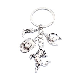 PYNASA Western Cowboy Boot Hat Keychain for Women Men,Cowboys Gun Horse Charm Keychains Key Ring Accessories (Silver Horse Set)