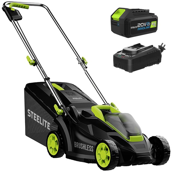 Steelite 13.2” Electric Lawn Mower for Small Yards - 2-in-1