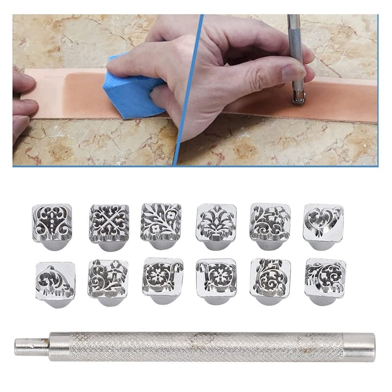 Cikonielf 12 Piece Leather Stamp, Leather Embossing Stamp Set, Leather