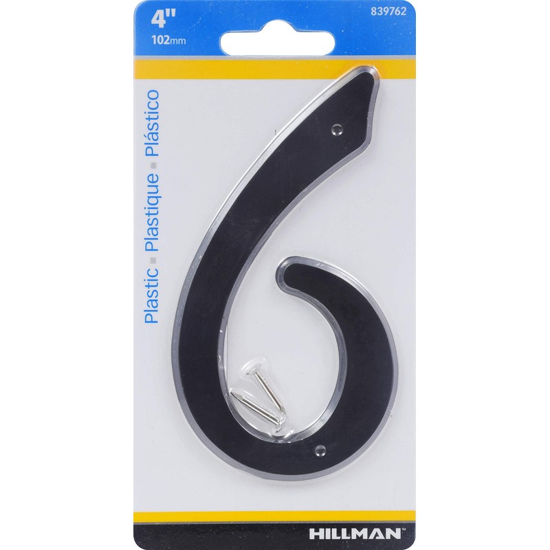 Hillman 839762 Black House Number 6, 4-Inch Nail Plastic