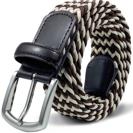 CHCSTAR Elastic Men Belt Leather - Stretch Braided Men Waist Belt for Jeans - Woven Golf Belt Plus Size - Brown/Beige 51