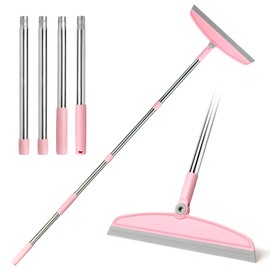OOOFLOWER Multifunction Silicone Broom, 54 Inch Adjustable Long Handle Rubber Magic Broom Sweeper for Floor Bathroom Kitchen Shower Pet Hair Glass(Gray Pink)