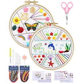 ERKOON Round Embroidery Kits for Beginners, Underwater World Cross Stitch Kit for Adults Embellishment Starter Kits with Patterns and Instructions,Stitchery Clothes,Bamboo Hoops, Threads and Needles