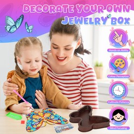 Jovicos Craft Kits for Kids Age 6 7 8 9 10, Butterfly Diamond Art Jewellery Box Arts and Crafts for Kids Age 6-12 Birthday Presents, Diamond Painting Gifts for 5-12 Year Old Girls