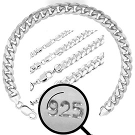 HarlemBling Real Solid 925 Sterling Silver Miami Cuban Link Bracelet - 5mm 6mm 8mm 12mm - 7-9" - Italy Made - Men's Ladies (7.5, 5mm)
